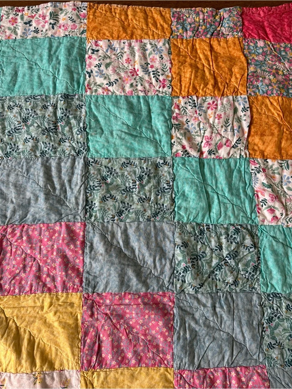 Vintage Handmade Toddler Quilt Blanket Throw Cotton Patchwork